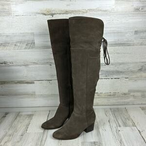 Aldo womens s 7 gray suede over the knee lace back heeled boots